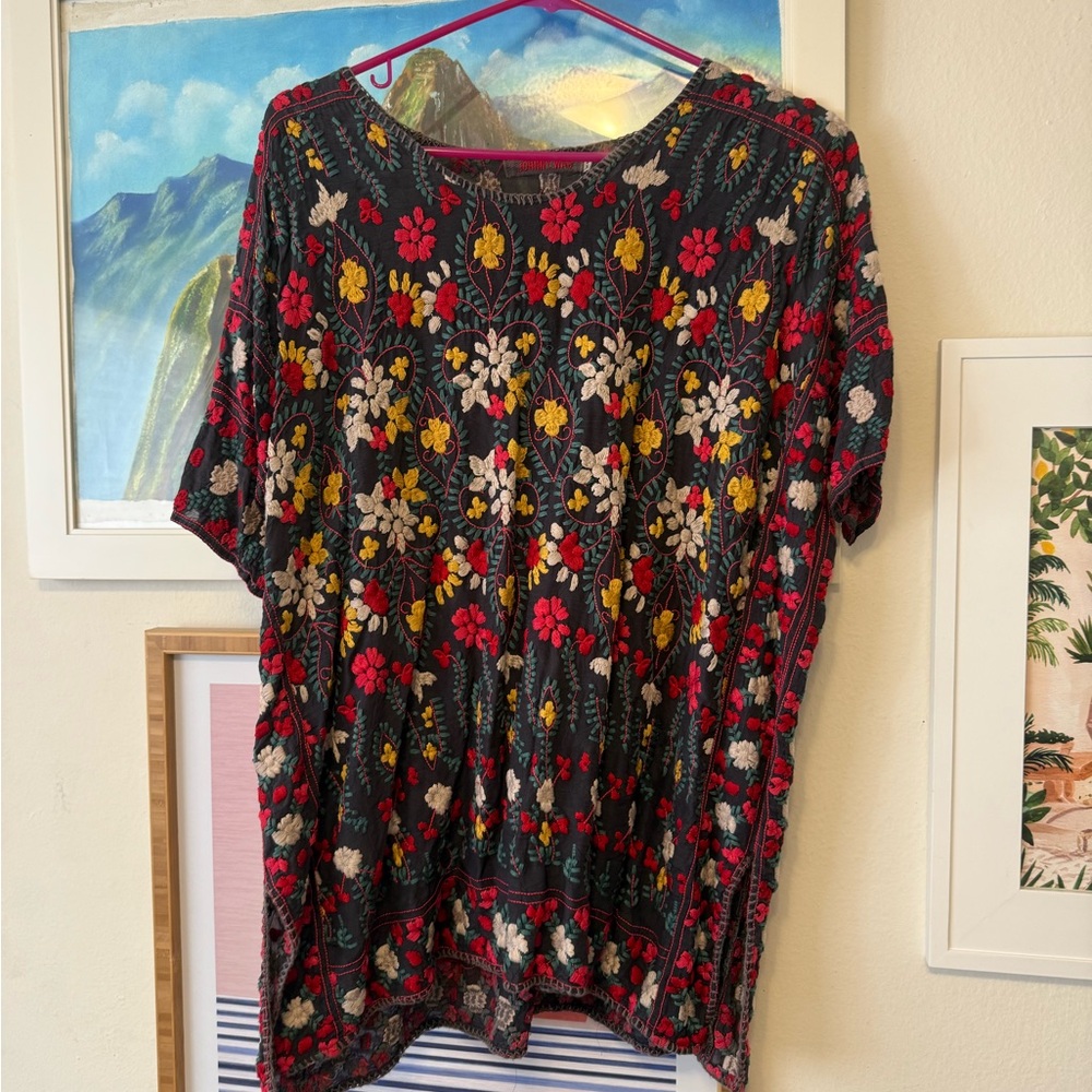 Johnny Was Sybill Blouse Floral Short Sleeve Embroidered Top